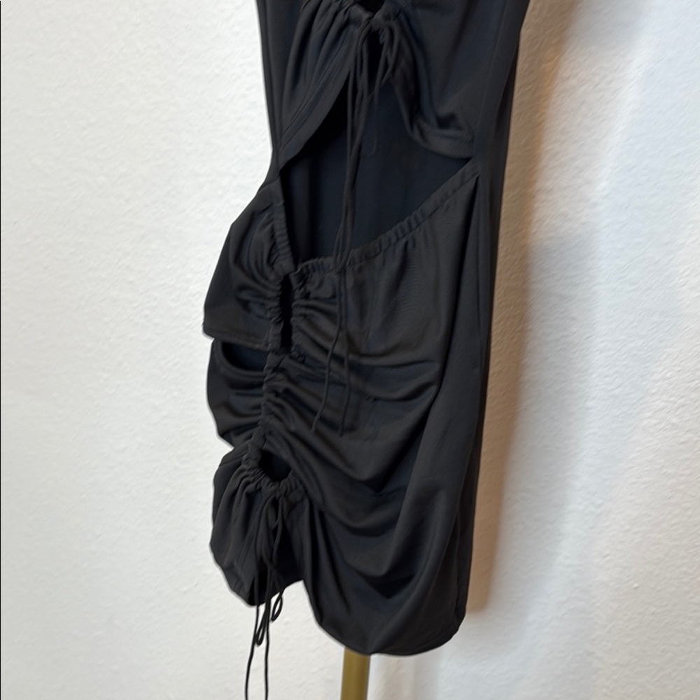 SHEIN Black Ruched Sleeveless Cutout Mini Midriff Cocktail Party Prom Dress S - Picture 4 of 10